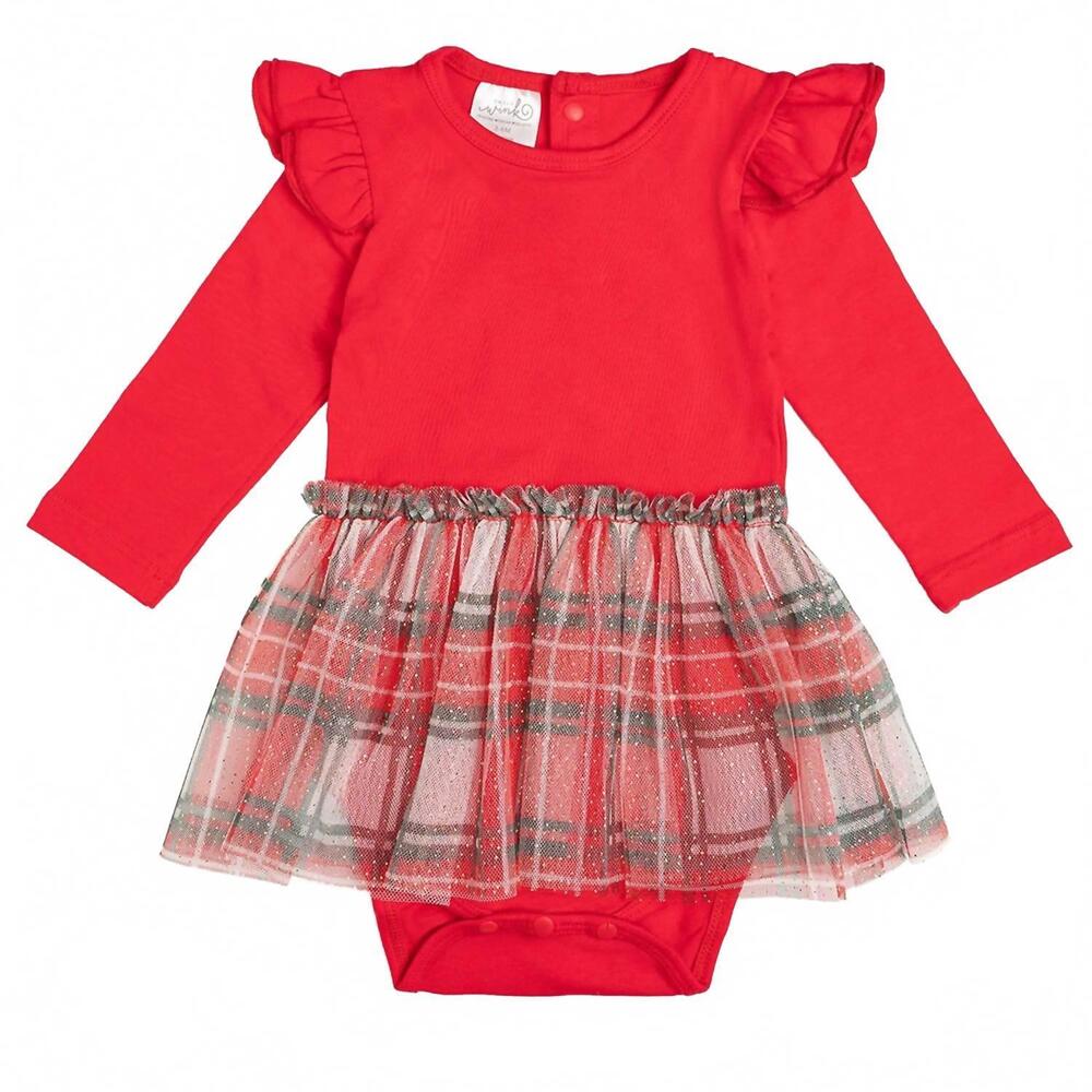 NEW SWEET WINK baby girls holiday plaid tutu onesie in red